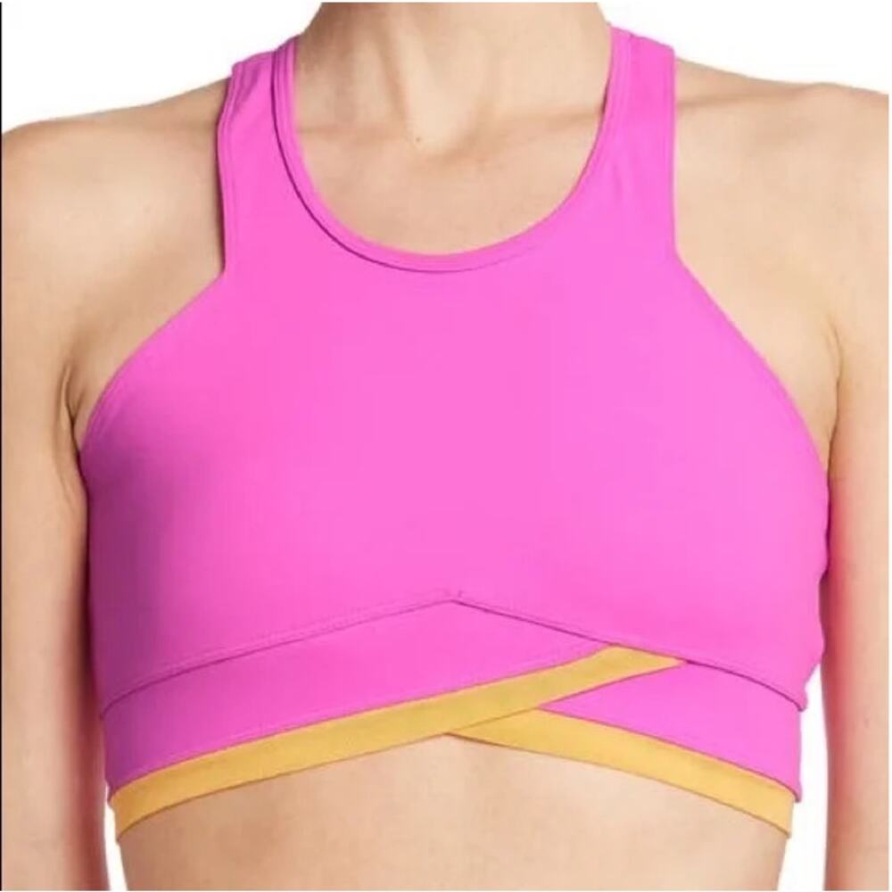 NWT Free People Palm Spring Racerback Sports Bra Pink Orange Trim Women's Size M